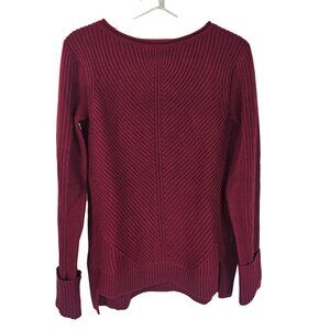 Vince Wool Cashmere Diagonal Ribbed Sweater‎ S Burgundy Luxe Soft Cuffed Preppy
